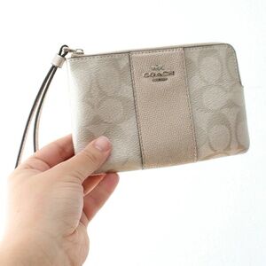 COACH Metallic Leather Wristlet | Gold Two-Tone Zip Pouch